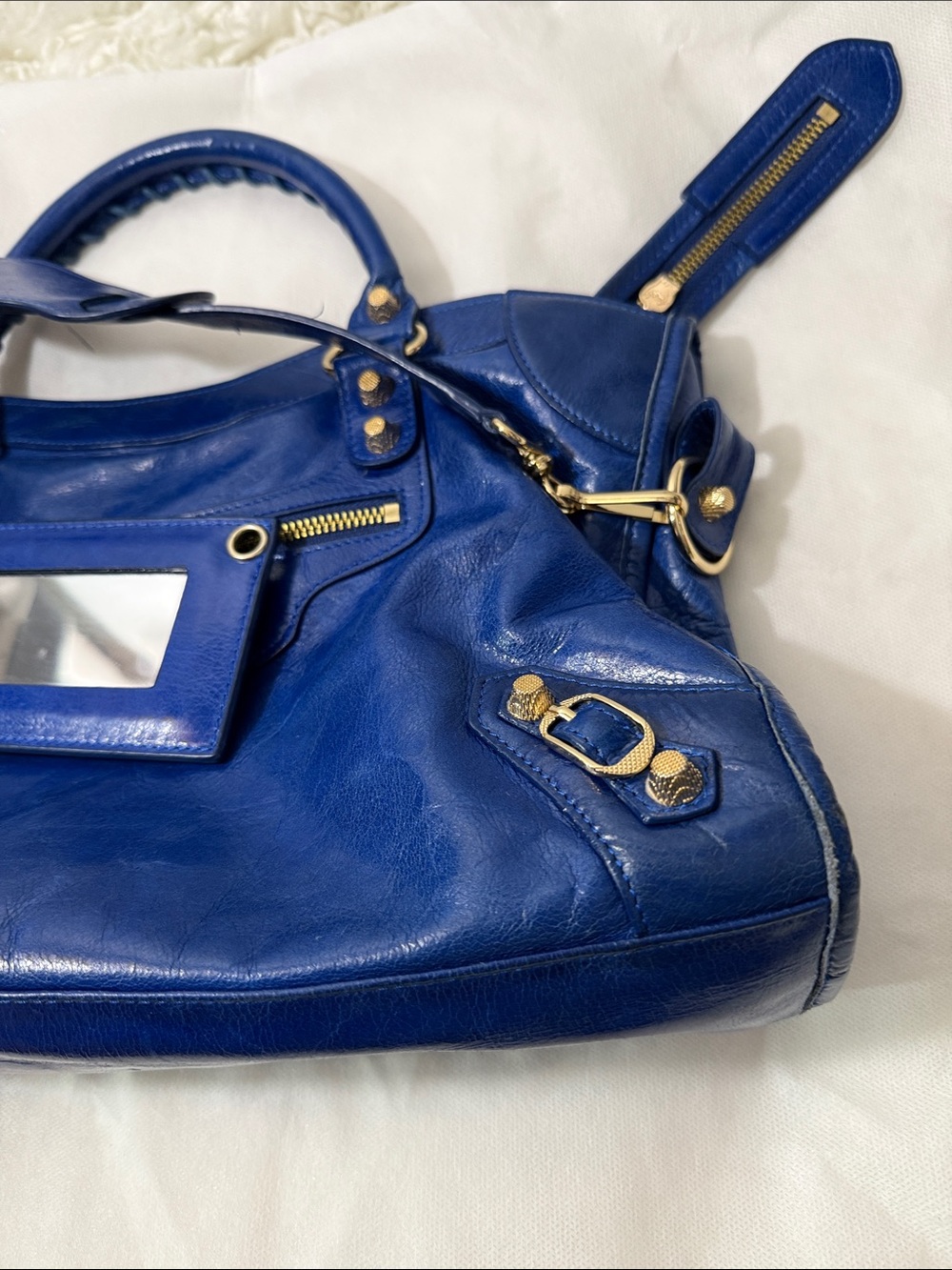Balenciaga Blue Embossed Lambskin leather motorcycle city bag medium - Picture 14 of 16